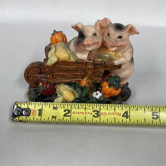 Pigs in a Wheelbarrow Figurine Resin Vegetables Veggies Garden Farmhouse Animals - Picture 7 of 10